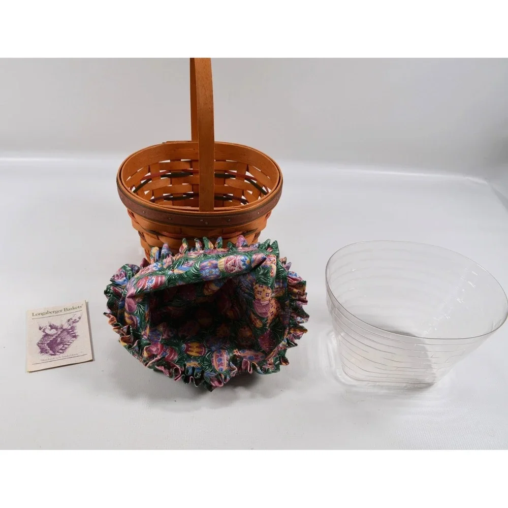 Longaberger 1996 Easter Basket Liner Egg‎ Print Cloth Plastic Protector Handle